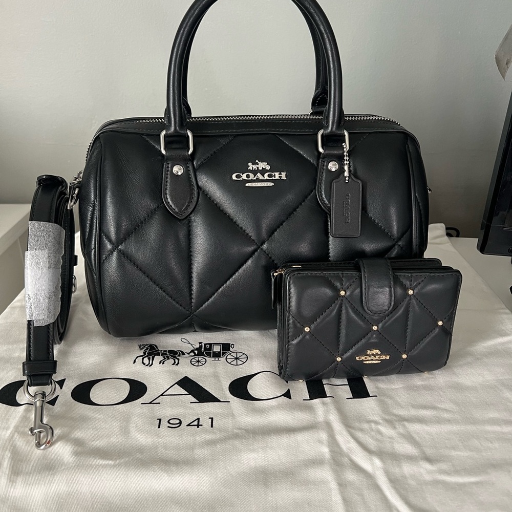 Coach Rowan Satchel with Diamond Quilting with Wallet